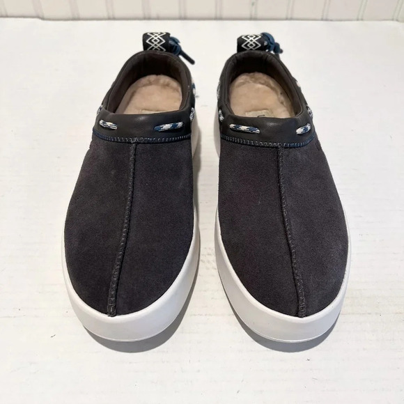 UGG Gray Suede Shearling Lined Platform Boat Shoes Preppy Slip On Loafers 7 NWOB - Picture 3 of 11